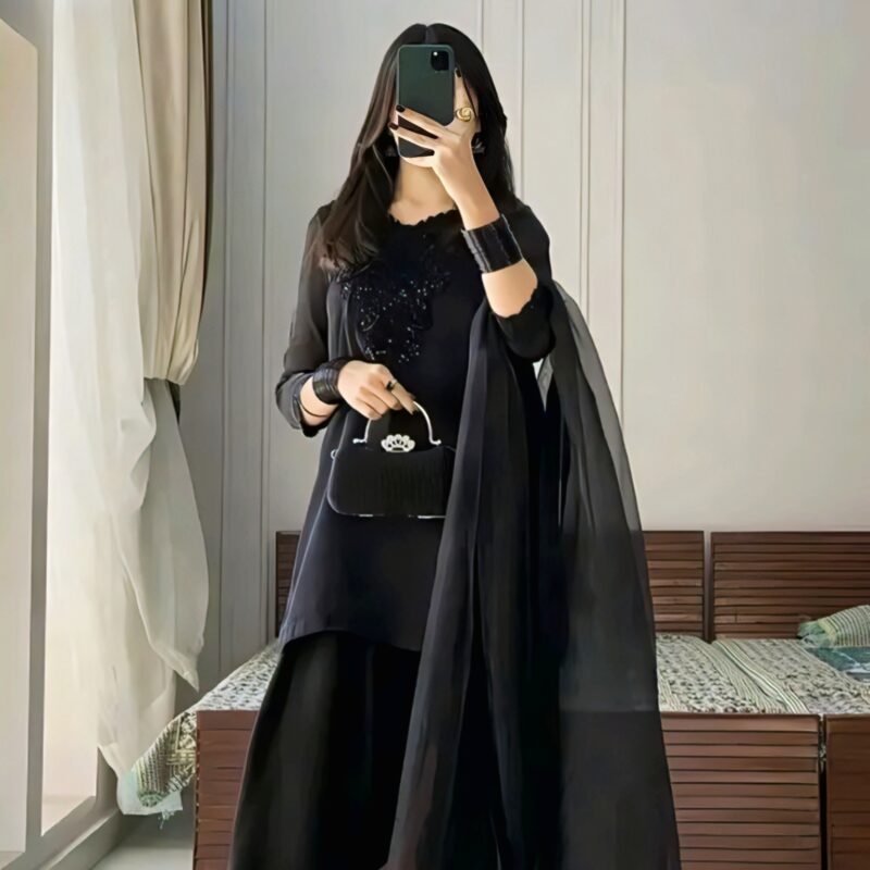 Noir Enchanté Embroidered Crepe Ensemble